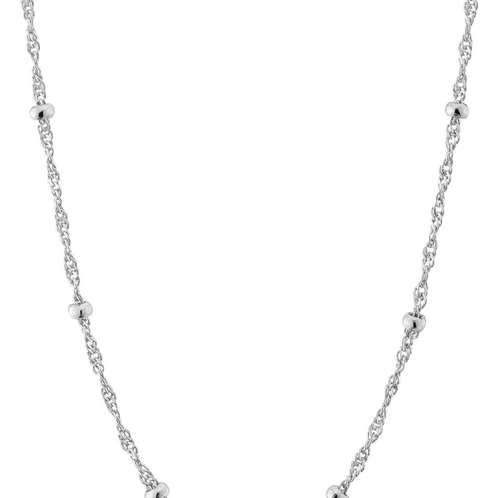 Italian 925 Sterling Silver Singapore Bead Chain Station Necklace for Women, Mad